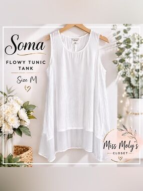 Soma White Flowy Tunic Tank Chiffon Hem Size M
